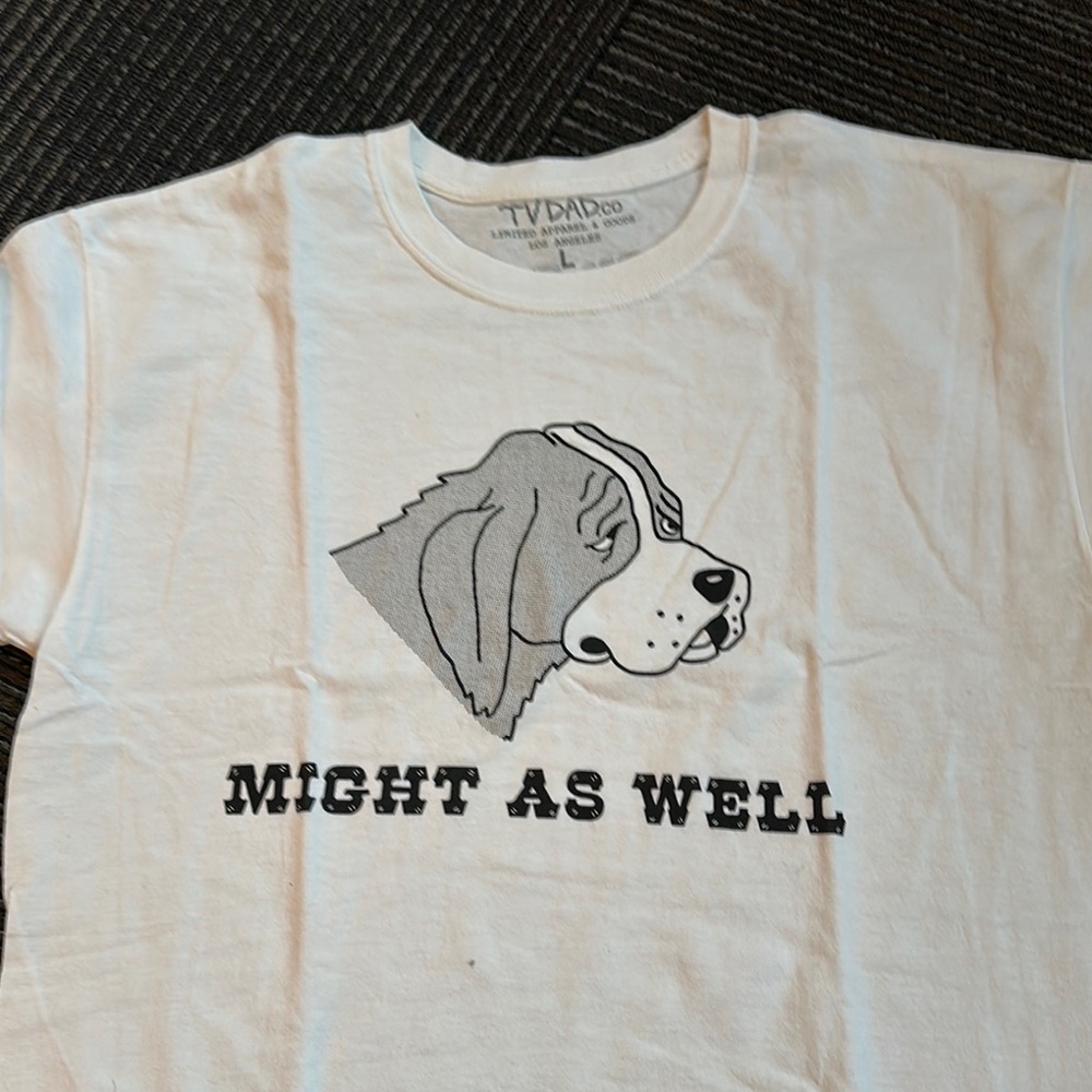 TV DAD White and Gray Short Sleeve Tee with Dog Graphic